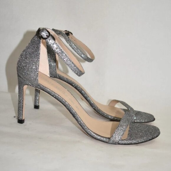 $500 STUART WEITZMAN nunaked 3.5" GLITTER GUNMETAL HEEL STRAP SANDAL 10.5 (TE10) - Picture 3 of 7